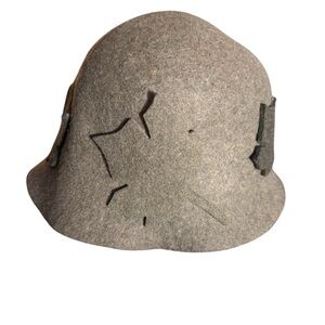 Cloche Hat 100% Wool Earth Tone Green Artisan Nature Natural Leaf Appliqué